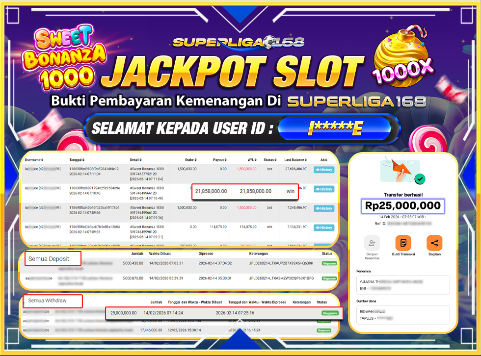 SUPERLIGA168 JACKPOT SWEET BONANZA 1000 Rp.25,000,000-LUNASSSS